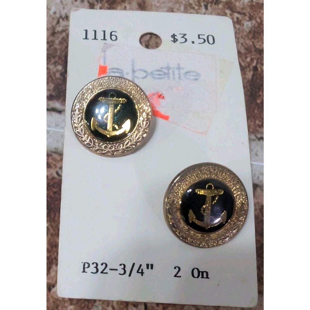 Vintage Lansing Buttons Gold Black Anchors Design Set of 2 | New on Package